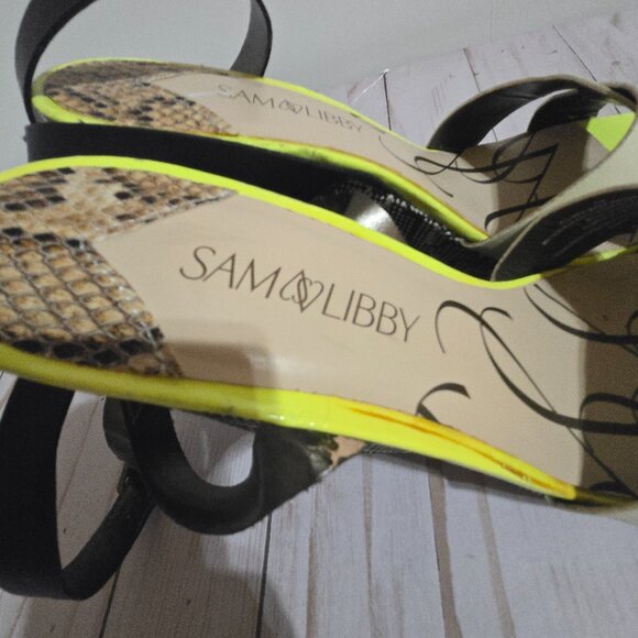 ๐ผ Sam & Libby Colorblock Wedge Sandals | Yellow, Black, White Womens' Size 10 - Picture 9 of 13